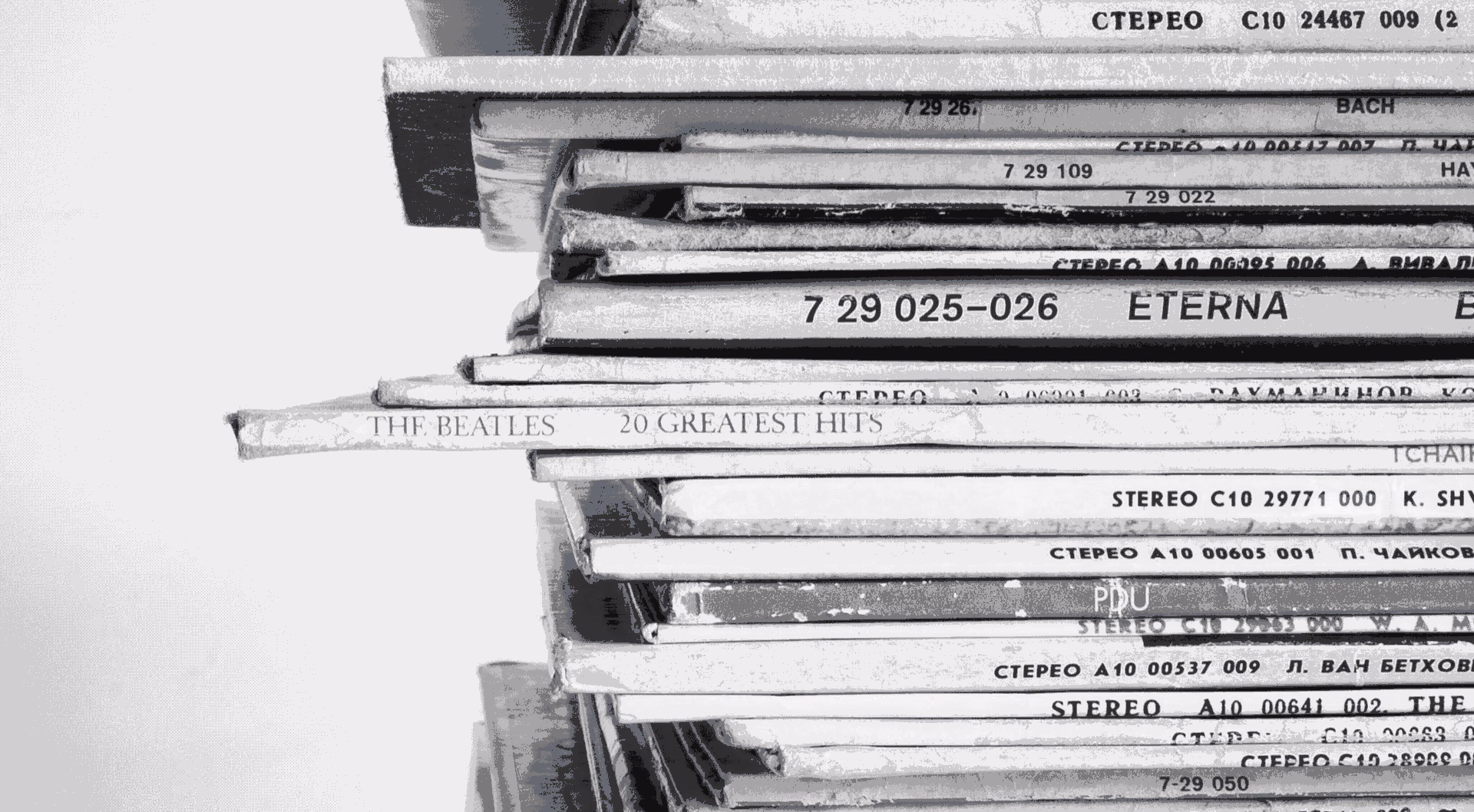 Rows of vintage vinyl records in a record shop