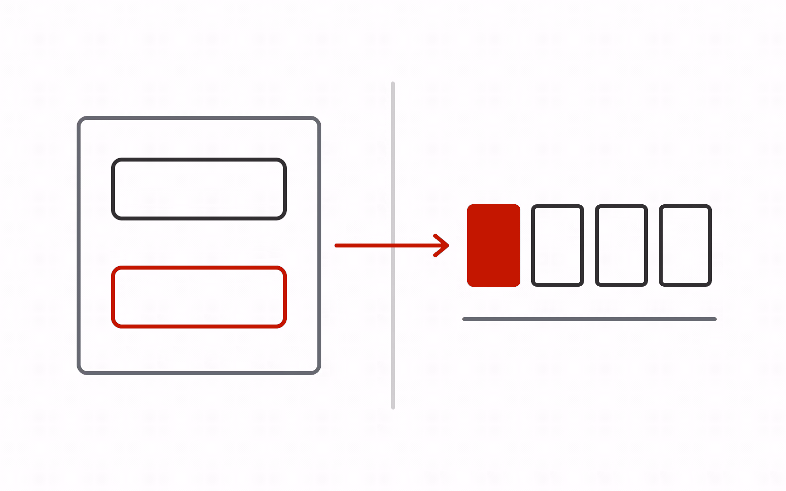 Two records inside a transaction boundary beside an ordered event log across a separate boundary