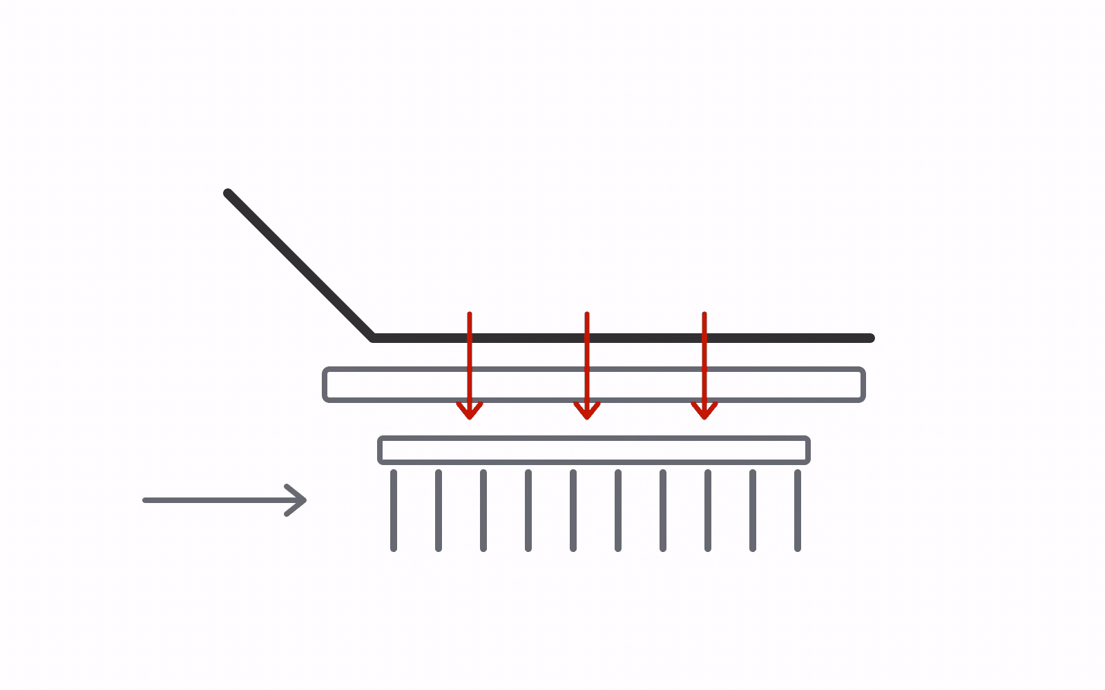 A laptop profile above separated thermal layers and heatsink fins with external airflow