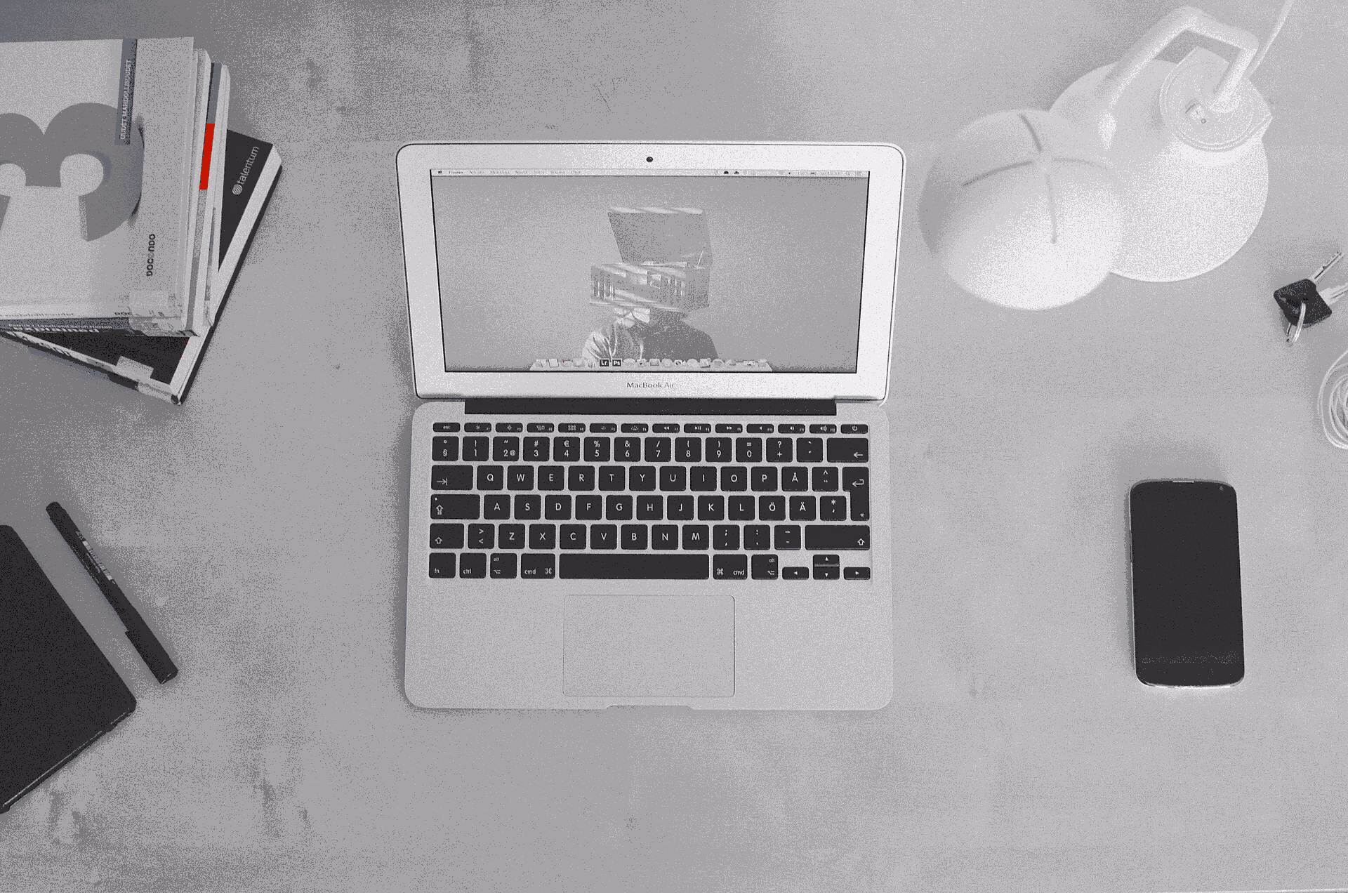 MacBook Air viewed from above on a tidy work desk