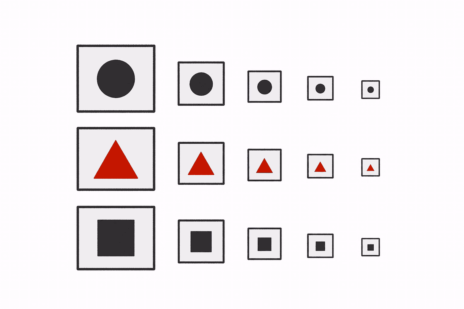 Three parallel rows of image tiles becoming compact geometric tiles