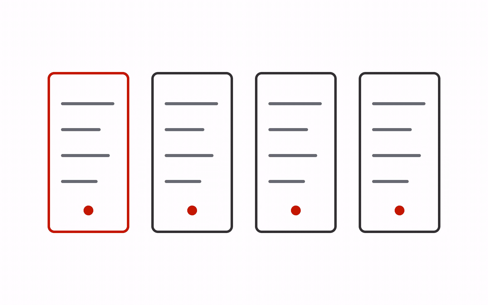 Four equal panels with different arrangements of source-like strokes