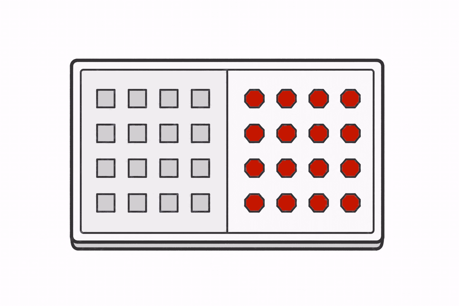 A rectangular execution region divided into separate areas containing two families of tiles