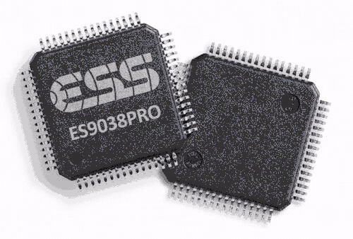 Two ESS SABRE ES9038PRO DAC chips, one showing its printed model name.